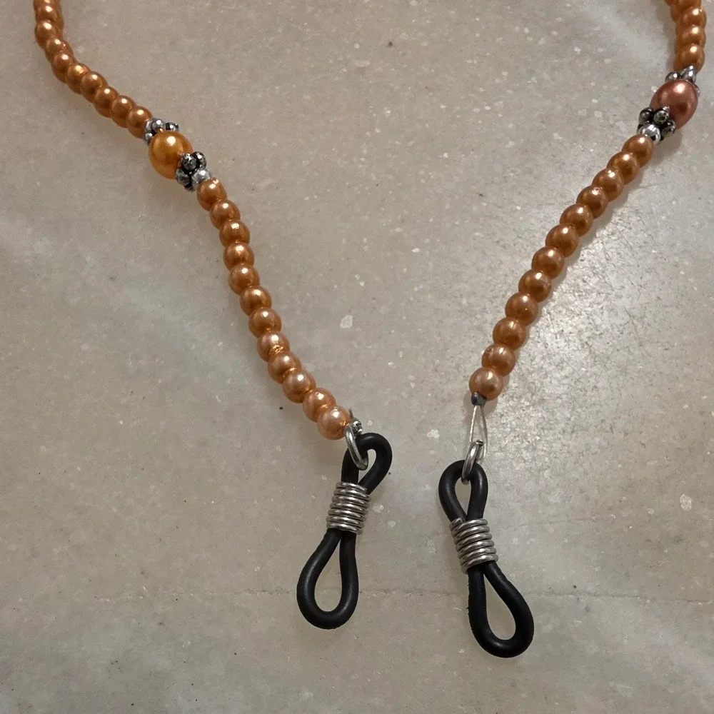 Beaded Eyeglass Chain Holder Pearlescent Peach Bronze Beads Stylish Glasses Cord